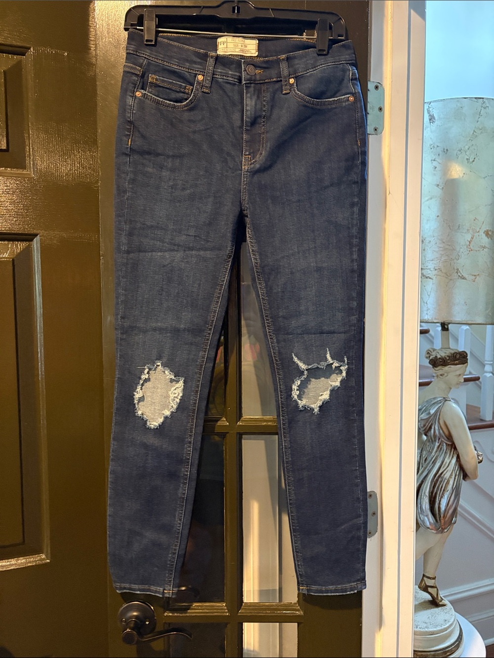 Free People Dark Blue Ripped Skinny Jeans